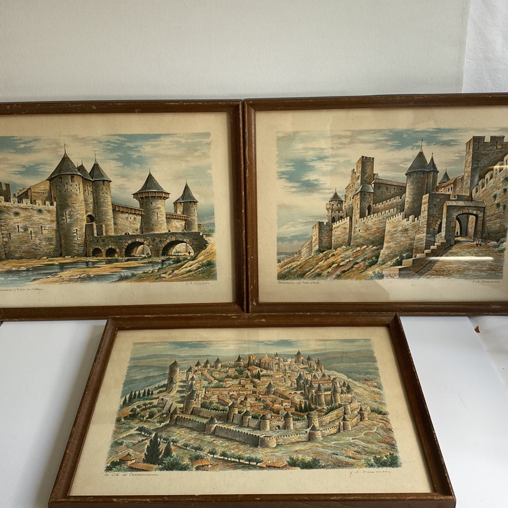 Chromolithographs French Chateau Louis VIII Cite de Carcassonne France Painting